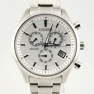 未使用 CITIZEN EXCEED シチズン エクシード AT3030-58B E610-T018980 エコドライブ クロノグラフ ソーラー 腕時計 メンズ ホワイト文字盤