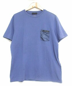 美品 PRADA プラダ 2019年モデル 胸ポケット クルーネック 半袖 Tシャツ カットソー サイズXL ネイビー