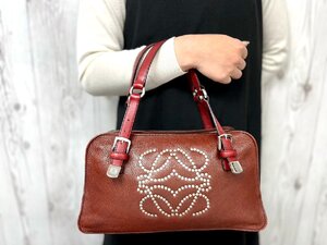 極美品 LOEWE ロエベ アマソナ アナグラム スタッズ ハンドバッグ バッグ レザー 赤系 79251