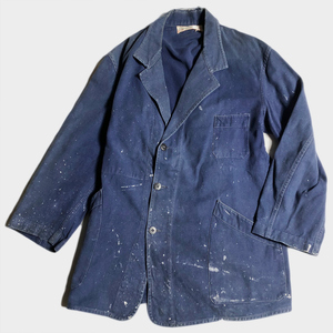 50年代 FRENCH BLUE COTTON LAPEL CHORE JACKET フレンチ ブルーコットン ラペル ジャケット カバーオール ペイント LE MONT SAINT MARTIN