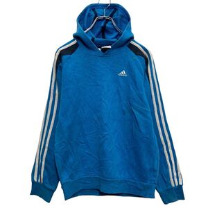 adidas ロゴスウェット パーカー アディダス M キッズ ブルー プルオーバー 裏起毛 古着卸 アメリカ仕入 a610-7754