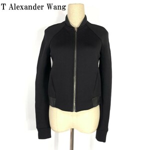 LA3361 アレキサンダーワン ラムレザージップブルゾンジャンパーT Alexander Wang 切り替えデザイン 羊革 ポケット有ブラックXS