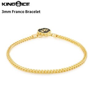 【チェーン幅 3mm、長さ 8インチ】King Ice キングアイス フランコチェーン ブレスレット ゴールド 3mm Franco Bracelet 腕輪 メンズ 男性