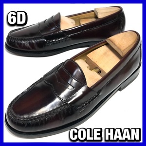 COLE HAAN 6D メンズ コインローファー バーガンディ 茶系 ブラウン コールハーン 本革 革靴 ビジネス レザーシューズ 中古 *BH55H719