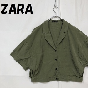 【人気】ZARA/ザラ 半袖 襟シャツ ボタンダウン カーキ サイズM レディース /S2545