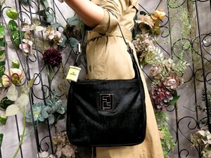 ●超美品●FENDI フェンディ●FF金具●ハラコ カーフ レザー 本革●ワンショルダー バッグ●黒●ゴールド金具●肩掛け●かばん●Js53491