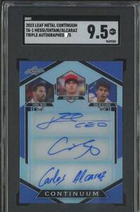 ★世界限定5枚★LIONEL MESSI SHOHEI OHTANI CARLOS ALCARAZ 2023 Leaf TRIPLE AUTO メッシ 大谷翔平 アルカラス 直筆サインカード 鑑定済