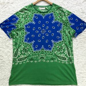 【美品 XXL】ETRO Tシャツ ペイズリー 総柄 バイカラー 近年モデル 派手 エトロ メンズ ブルー グリーン ビックサイズ 2XL 緑 青