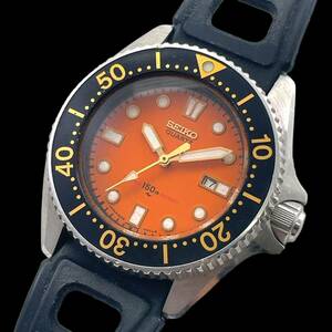 24F100　セイコー　SEIKO　2625-0010　ボーイズ腕時計　ジャンク品　クォーツ　150M　オレンジ文字盤　ラウンド　ダイバー　１円～