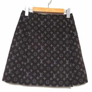 美品 21AW LOUIS VUITTON ルイヴィトン モノグラム マルタンガール ウール シルクブレンド ミニスカート 34 150/66A ブラウン ◆