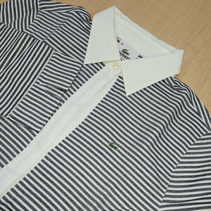 2406026 LACOSTE ラコステ ワンポイントロゴ刺繍 ボーダー 切り替え 変わりポロシャツ 7分袖 サイズ40 サンプル品 レア 日本製 NO.CF068S