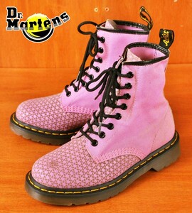 Dr.martens ドクターマーチン 8ホールブーツ ピンク 型押し模様レザー×ピンクキャンバス UK4 23.0cm(19764