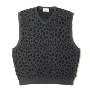 美品 KEBOZ ケボズ ベスト サイズ:L レオパード柄 Vネック ニットベスト LEOPARD KNIT VEST チャコール トップス セーター カジュアル