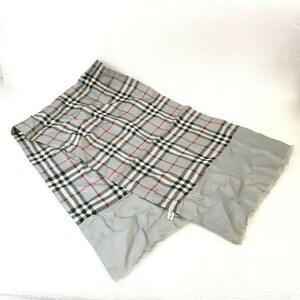 90s/Vintage☆Burberrys☆100％シルク/マフラー/スカーフ【124×35/グレー/Gray/チェック柄】Scarf〇YCM68