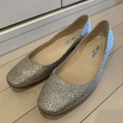 Jimmy Choo シルバー グリッター フラットシューズ