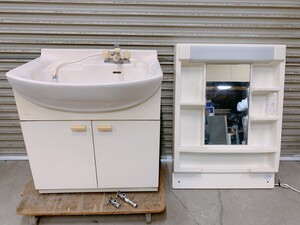 中古 TOTO 鏡付き 洗面化粧台 LDP755CN 洗面台 手洗い 流し 化粧鏡 ミラーキャビネット 引取歓迎 茨城県常陸大宮 0109か1 I12 西