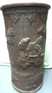 旧家買い取り品 中国 古玩 作 中国美術 花瓶 壺 古い 高さ34cmカケあり