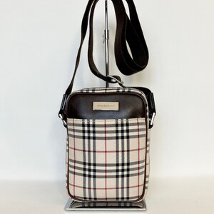 2407-78-1｜美品｜BURBERRY バーバリー ショルダーバッグ キャンバス 本革 レザー ダークブラウン ノバチェック