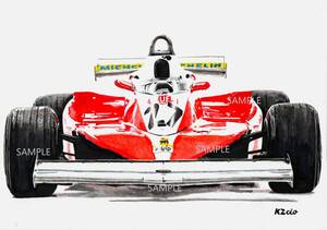 A4プリントです。　フェラーリ　312T　1978　水彩画　旧車イラスト