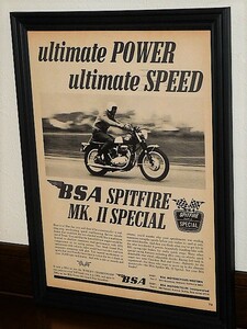 1966年 USA 60s vintage 洋書雑誌広告 額装品 BSA 650 Spitfire スピットファイア / 検索用 店舗 ガレージ 看板 装飾 サイン (A4size)