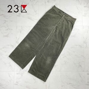 23区denim オンワード樫山 ベロア ワイドパンツ クロップド丈 ボトムス レディース カーキ サイズ38*QC36