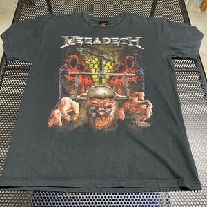 MEGADETH メガデス 2009 ツアー Tシャツ 黒 ブラック XLサイズ バンドT 1箇所後ろ側穴あり 全体的に使用感のある色落ち（洗濯済み