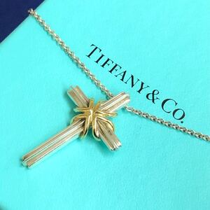 【ティファニー】基準内 TIFFANY&Co. ネックレス シグネチャークロス シルバー925×ゴールド750 全長45cm トップ幅2.2cm メンズ レディース