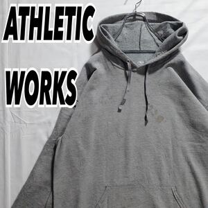 ATHLETICWORKS アスレティックワークス メンズ 無地 ヴィンテージ プルオーバーパーカー フーディー グレー L 古着 #MA0308