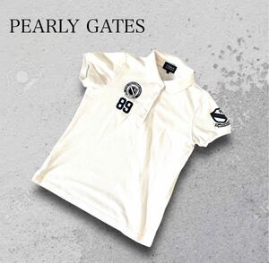 【美品】パーリーゲイツ　エンブレム　バックロゴ 鹿の子　ポロシャツ　0　白 PEARLY GATES
