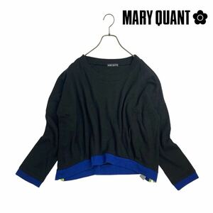 10T225☆ MARY QUANT マリークワント ブラック ウール カットソー ブラウス ニット トップス 春秋冬 サイドジップ マリクワ レディースM