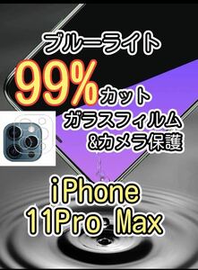 2月SALE対象品【iPhone11 Pro Max】ブルーライト99%カットガラスフィルム&カメラ保護フィルムセット　目に優しい　液晶保護フィルム