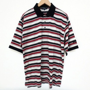 #snc バーバリー BURBERRY GOLF ポロシャツ LL 黒 赤 アイボリー 半袖 ボーダー メンズ [886527]