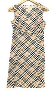 T01/076 BURBERRY バーバリー ブルーレーベル ノバチェック ノースリーブ ワンピース バイアスチェック 38 ベージュ