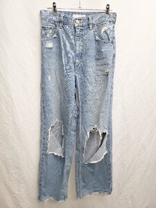 ◇ Θ AZUL BY MOUSSY ダメージ　ワイド ジーンズ デニム パンツ サイズ27 ブルー レディース P