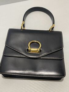 t 58極美品 Gianni Bollini Italy 製レザー 黒 ゴールド金具 ハンドバッグ 