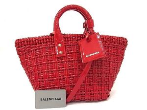 1円 ■新品同様■ BALENCIAGA バレンシアガ 671342 ビストロ XS パテントレザー 2WAY ハンドバッグ トート ショルダー レッド系 BK4064