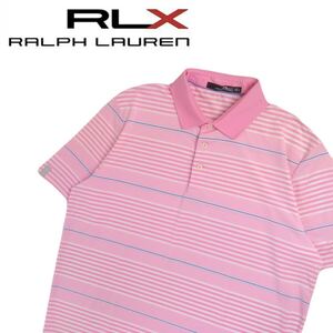 新品同様 最高級 好配色 RLX Ralph Lauren 吸水速乾 ストレッチ ボーダー柄 半袖ポロシャツ メンズL ラルフローレン ゴルフウェア 2409317