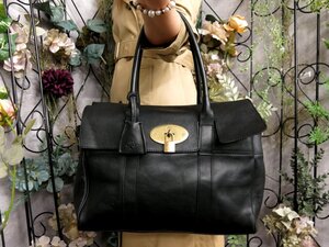 ●美品●MULBERRY マルベリー●ベイズウォーター●カーフ レザー 本革●トート ハンド バッグ●黒●G金具●腕掛け●A4 かばん●Js53040