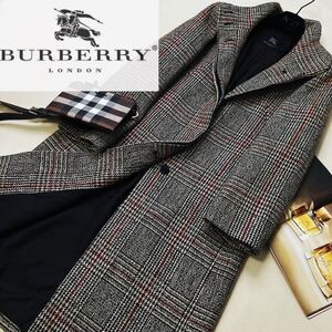 j2 ツイードチェック柄◎参考価格15万●BURBERRY LONDON●上品の最高級〜ロングステンカラーコート バーバリーコート レディース 9