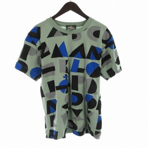 ヴィヴィアンウエストウッドマン Vivienne Westwood MAN Tシャツ カットソー 総柄 クルーネック 半袖 44 L 緑 グリーン 黒 ブラック