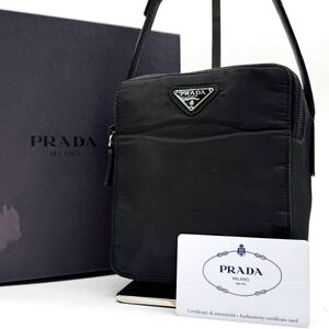 3212【極希少・箱付き】PRADA プラダ ショルダーバッグ 斜め掛け カードケース ポコノ 三角ロゴプレート テスートナイロン レザー 本革