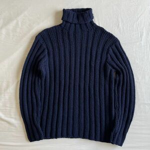 希少! 90s Ralph Lauren HAND KNIT ウール100% タートルネック ニット L ネイビー フィッシャーマン POLO ラルフローレン ビンテージ