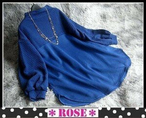 ◆Rose◇ゆったりワンサイズ・ キルト切り替え×お袖ぽわん♪シンプル可愛いニットチュニック/ロイヤルブルー