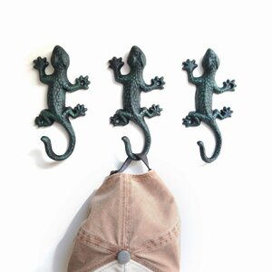 LYQ35★ヤモリの壁掛けフックト4体セット カゲ レアデザイン オブジェ アンティーク コレクション 爬虫類 イモリ