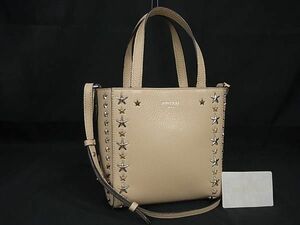 1円 ■極美品■ JIMMY CHOO ジミーチュウ ペガシ レザー スタースタッズ 2WAY ショルダー ハンドバッグ 斜め掛け ベージュ系 FD9523