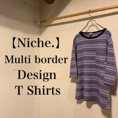 雰囲気◎Niche. ニッチ USA製 マルチボーダー柄 リンガーTシャツ 古着