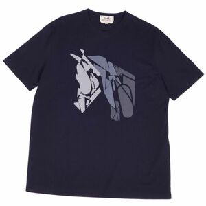 極美品 エルメス HERMES Tシャツ カットソー ショートスリーブ 半袖 コットン トップス メンズ イタリア製 L ネイビー cf06oo-rm05e28037