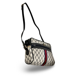 GUCCI Accessory Collection オールドグッチ シェリーライン GG ショルダーバッグ ネイビー ヴィンテージ PVC レザー