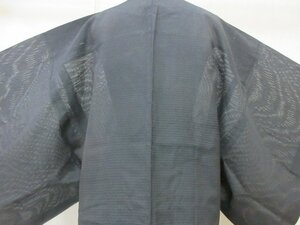 1円 良品 正絹 長羽織 絽 夏物 和装 和服 アンティーク 黒 紋なし 無地 男性用 単衣 身丈102cm 裄67cm【夢職】★★★