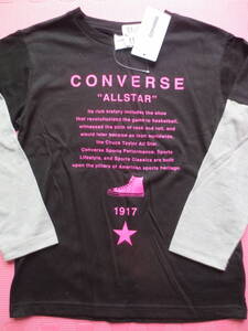 新品 140 コンバース 長袖Tシャツ 黒 オールスター ハイカットスニーカー柄 半袖Tシャツ重ね着風 CONVERSE ALL STAR 男の子 秋物 送料無料